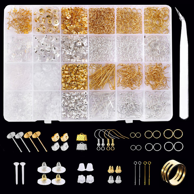 Earring Making Supplies Kit Earring Hooks Backs Posts Eye Pin Tweezer Jump  Ring Opener for Jewelry